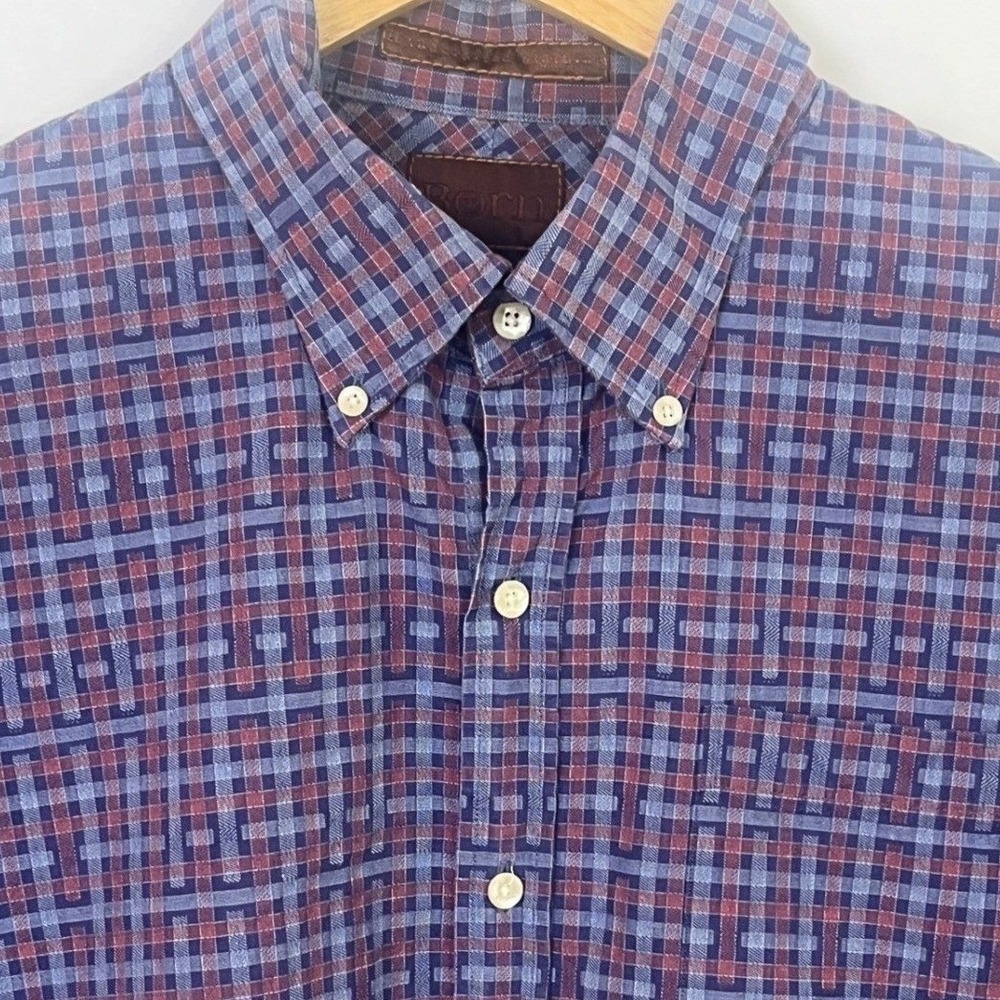 Born Handcrafted Clothing Purple Red Weave Button Short Sleeve Shirt Large Men;s